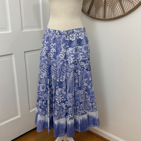 Coldwater Creek Dresses & Skirts - Coldwater Creek Blue Cotton Paisley Midi Skirt L Cottagecore Boho Coastal Resort